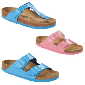 Birkenstock Arizona Gizeh Sky Blue Candy Pink Patent Sandals Slides Birko Flor - Picture 1 of 4