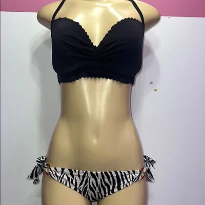 Victoria's Secret Black and White Bikini with Zebra Print zs top 32DDD Bikini M - Image 1 of 4