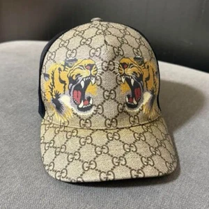 GUCCI Tiger Print GG Supreme Baseball Cap 426887 Size XL Used - Picture 1 of 3