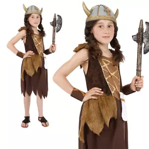 Girls Viking Girl Costume Historical Medieval Warrior Fancy Dress Outfit New - Picture 1 of 4