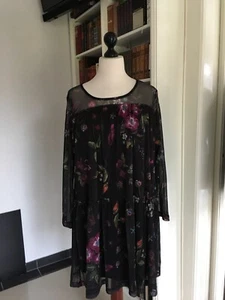 sara lindholm Kleid Meshkleid Langarm Rundhals Hängerchen Volant Floral 44 NEU - Bild 1 von 6