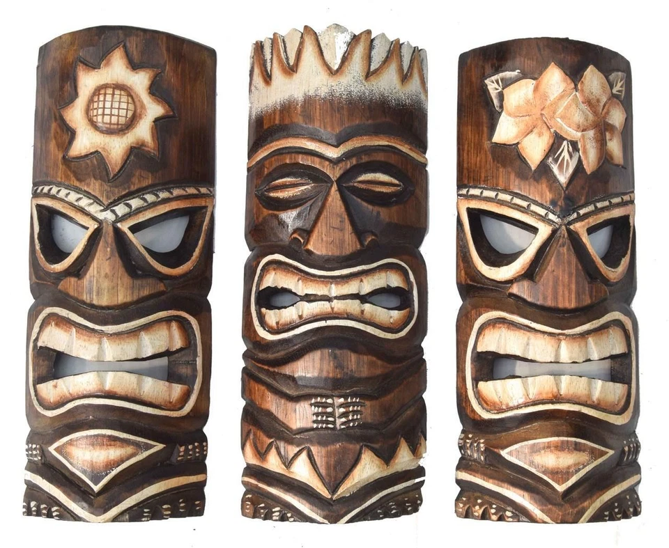 3 Tiki 30cm Masken 3 Tiki Sun Wandmasken im Hawaii Maui Look Wandmaske Maske neu - Bild 1 von 1