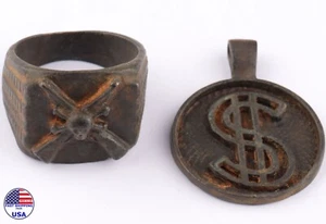 Anhänger $ US Army Ring WW1 Skull Bones WW2 Gothic WWI WWII Gewehr Goth Dollar Set - Bild 1 von 19