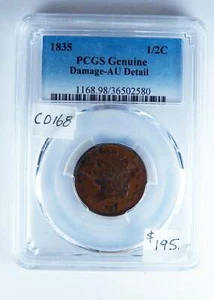 1835 Half Cent, AU 55 DTL, PCGS, Graded in Holder, American Coin, Seated Liberty - Picture 1 of 4