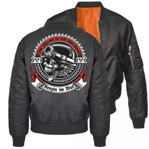 Herren Bomberjacke Motorrad Benzin im Blut Motorradjacke Größe S bis 7XL Skull - Bild 1 von 16