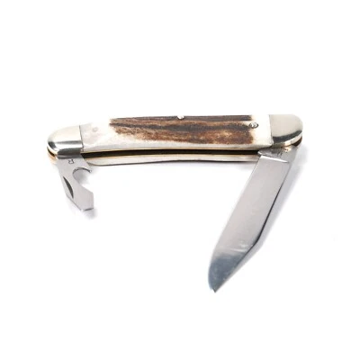 VTG NOS GERMAN HARTKOPF BEER CANOE STAG HORN FOLDING POCKET KNIFE BOTTLE OPENER - Image 1 of 4