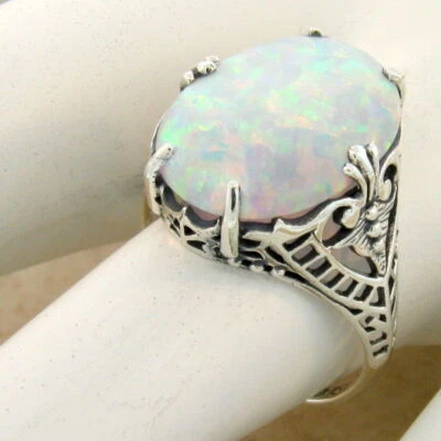 ANILLO ÓPALO FILIGRANA ESTILO VICTORIANO PLATA ESTERLINA 925 CREADO EN LABORATORIO #976 Foto 1 de 4