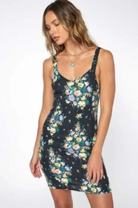 O'NEILL Wren Mini Dress Sz L Black Floral Print Boho VNeck Open Back Strap Dress - Picture 1 of 15