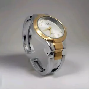 Ladies Watch Round Elegant Simple Casual Metal Bangle Cuff Easy Read Dial 2-Tone - Picture 1 of 8