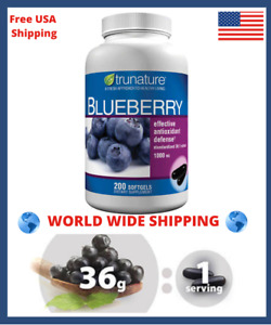 Trunature Blueberry Extract 1000 mg, 200 Softgels World Wide Shipping