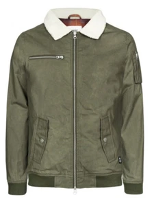 $298 New Mens WESC Shearling Full Zip Forest Green Rio Pilot Bomber Jacket L - Picture 1 of 3
