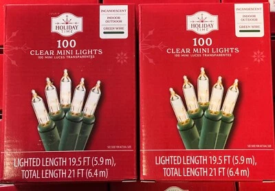 (2) NEW Holiday Time Clear 100 Mini Lights With Green Wire 19.5 Ft 200 TOTAL - Image 1 of 4