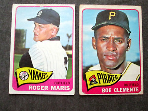 1965 Topps #155 160 Roberto Clemente Roger Maris Yankees Baseball Card Lot 2