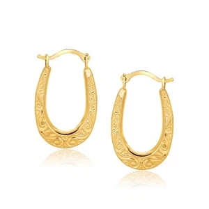 10k Yellow Gold Fancy Oval Hoop Earrings - Picture 1 of 1