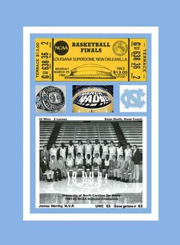 UNC TAR HEELS MATTED MuLTi IMAGE COLLAGE PIC SHOWING 1982 TEAM, TIX, RING, LOGO Cover