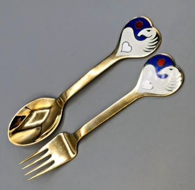 Anton Michelsen Sterling Silver 2 piece Fork and Spoon Set, "Solstice-1978" - Image 1 of 4