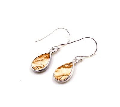 Orecchini pendenti in argento sterling 925 con goccia di diaspro con immagine... - Immagine 1 di 4