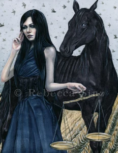 Four Horsemen Apocalypse Fantasy Art PRINT Famine Black Horse Locust Scales Blue - Picture 1 of 5