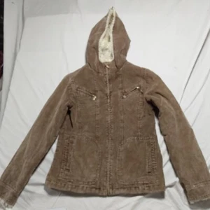 Giacca Camel Cord gefütterte Kapuzenjacke mit Reißverschluss in Damengröße S - Bild 1 von 6