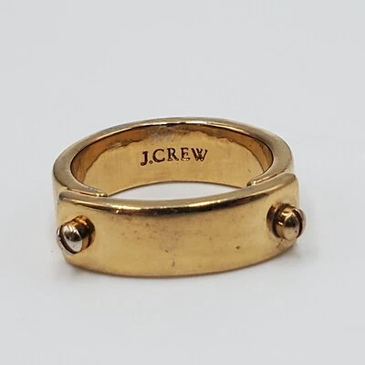 J Crew Ring Womens Sz 5.5 Gold Tone 5mm Wide Love Two Screw Industrial Punk READ - Image 1 of 4
