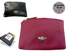 Soft Genuine Leather Coin & Card Purse Black/red bumble bee RFID BEES Love EMVY - Picture 1 of 15