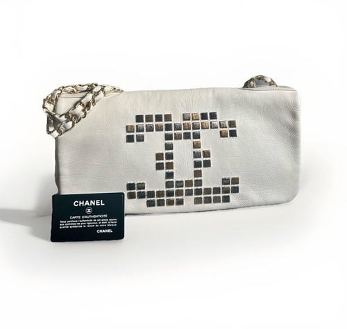 Borsa a tracolla Chanel autentica bianca mosaico CC pelle di vitello maxi regolabile