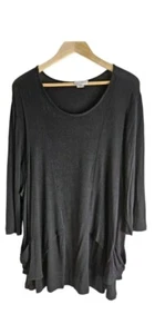 Caribe Blouse Black Womens Blouse Rounded Neck X Large 2 Pockets on Front Side - Picture 1 of 9