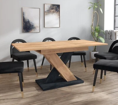 Modern Dining Table Extendable 120-160cm Oak & Concrete Effect Enzo 01 - Image 1 of 4