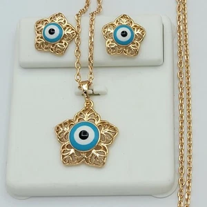 18K Gold Plated Clear Crystals Eye Set Pendant * Chain * Earrings. - Picture 1 of 7