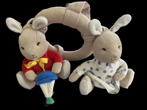 2001 Bunnykins Royal Doulton Car Plush Two Bunny Rattle 12" - Picture 1 of 5