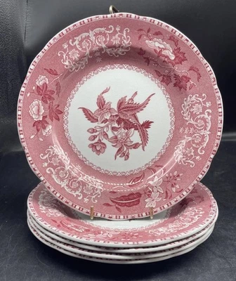 5 Spode Copeland Camilla Red Scalloped Salad Plates 7 1/2" Old Mark - Image 1 of 2