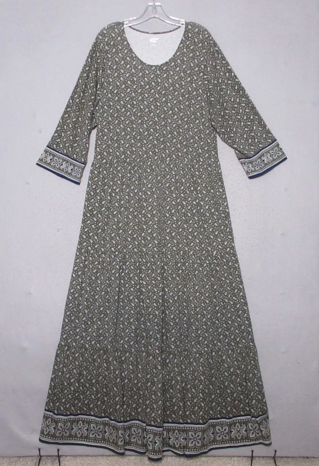 Lands End Dress Large Floral Green Maxi Tiered Paisley Pockets Cottage Core Boho - Image 1 of 4