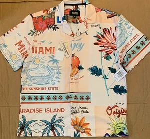 Camicia nuova con etichette $59 Malibu by Drill Clothing Tropics tessuto testurizzato look lino taglia M - Foto 1 di 3