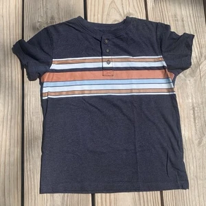 Cat & Jack Navy Blue Striped Tee With Brown Buttons - Picture 1 of 5