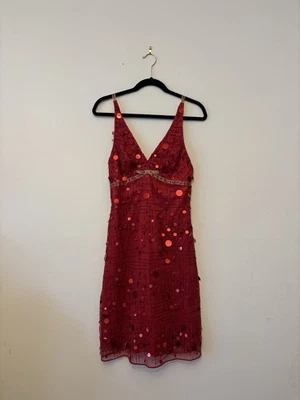 Vintage 1970’s Elegant Red Sequin Mini Sleeveless Cocktail Dress NWT Size 8 - Image 1 of 4