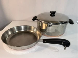Vintage 1801 Revere Ware fondo rame 10" stock pentola e padella con coperchio doppio anello - Foto 1 di 16