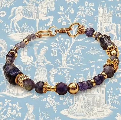 Pulsera de tanzanita púrpura verdadera enchapada en oro delicado Foto 1 de 4