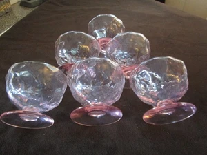 "Tazas de postre vintage Morgantown Crinkle 6 vasos rosa patas Sherbet 2,75"" T 1960" - Imagen 1 de 10