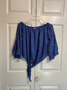 NWT Elan Off the Shoulder Tie Front Blouse Top Size L Large Blue 3/4 Bell Sleeve - Picture 1 of 10