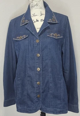 Camisa vaquera Alfred Dunner para mujer talla 12 azul adornada con cuentas de camionero  Foto 1 de 4