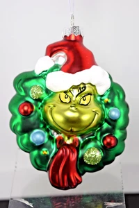 Grinch Dr Seuss Hallmark Glass Christmas Ornament - Picture 1 of 4