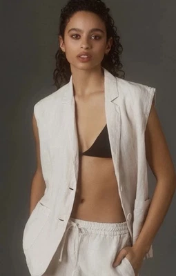 Velvet by Graham & Spencer Bethan Linen Sleeveless Blazer Large vest bisque - Image 1 of 4
