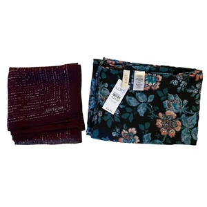 Ann Taylor LOFT 2 Scarves Burgundy Chiffon Square NWT Blue Floral Shawl Wrap - Picture 1 of 4