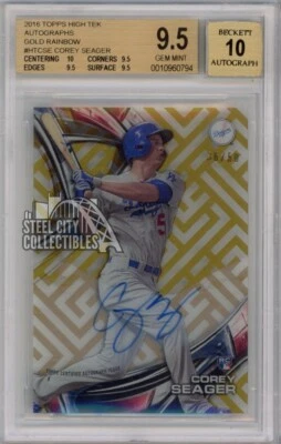Corey Seager 2016 Topps High Tek Gold Rainbow Autograph Rookie RC 36/50 BGS 9.5 - Image 1 of 2