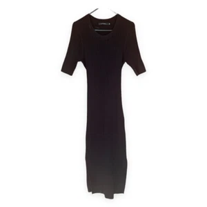Portmans Womens Midi Bodycon Dress Black Ribbed Party Workwear Size M - Picture 1 of 12