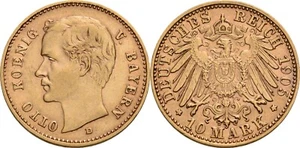 10 Mark Gold 1905 D, Otto König von Bayern Kaisergold Originalmünze - Bild 1 von 1