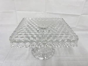 Fostoria American Cubist Crystal Cake Stand w/ Rum Well Clear 10" Square - Picture 1 of 17