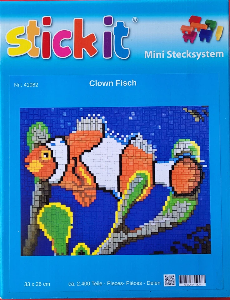 Mini Stecksystem Clown Fisch ca. 2.400 Teile mit XXL-Steckvorlage Nr. 41082-OVP - Bild 1 von 1