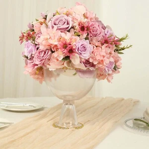 8" CLEAR Pedestal Bowl Glass Flower Vase with Gold Beaded Rim Wedding - Picture 1 of 8