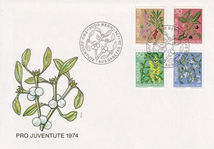 SWITZERLAND 1974 FIRST DAY COVER, FLOWERS LAUREL, BELADONNA, LABURNUM, MISTLETOE - Picture 1 of 1